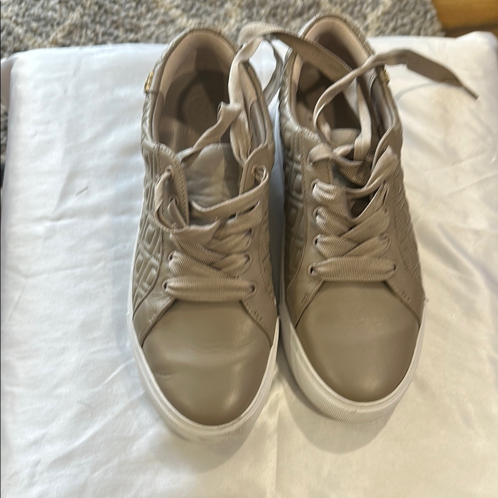 Tory Burch Taupe Quilted Sneakers